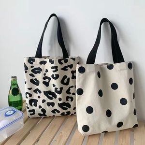 🧿 Canvas Lunch Tote Bag, Polka Dot / Leopard Print - NWOT